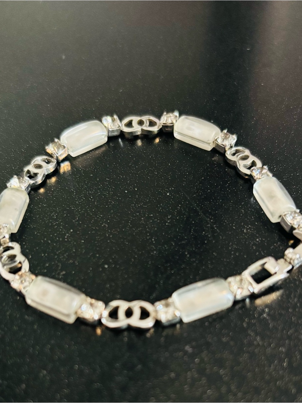 Sterling Silver White Crystal Link Bracelet